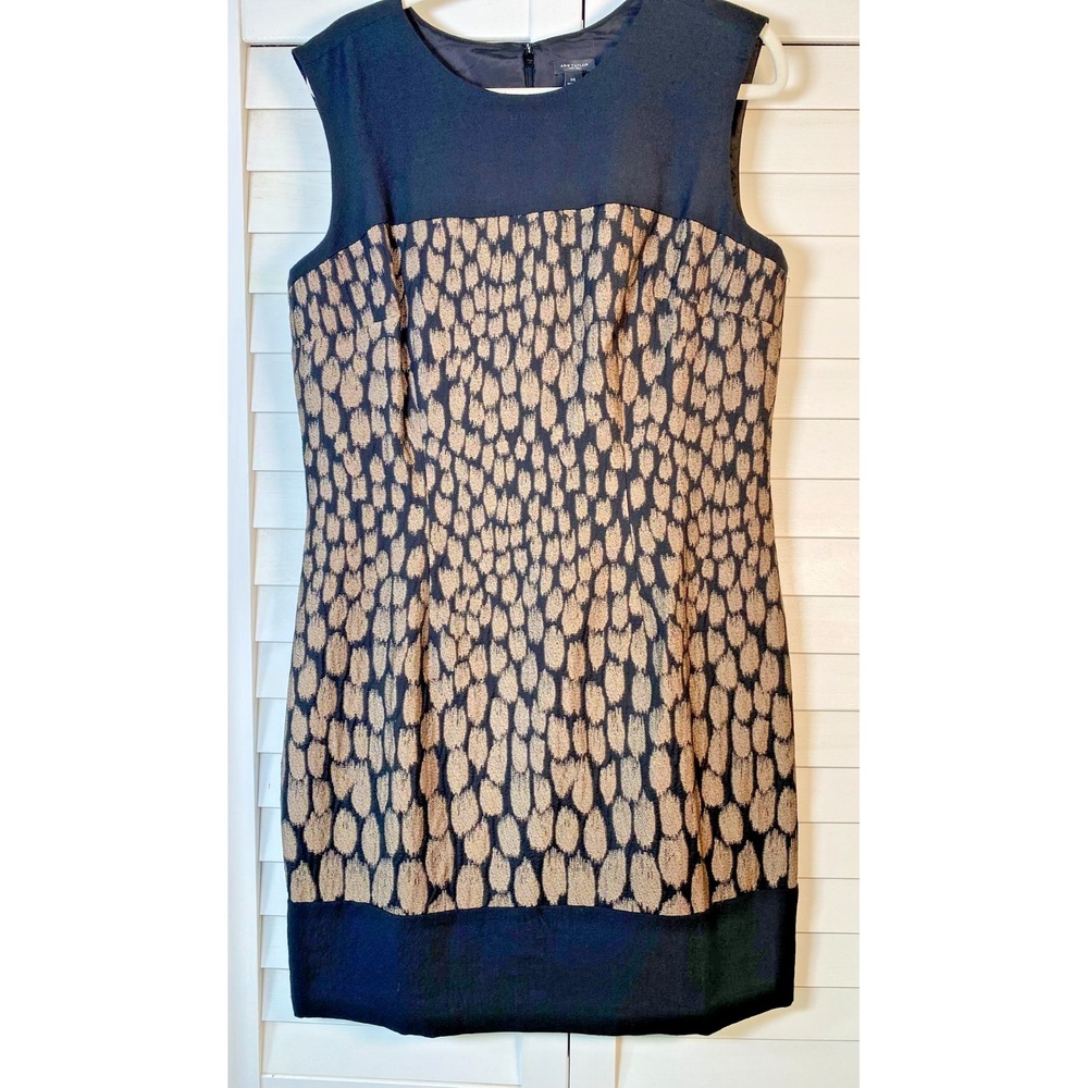 NWT Ann Taylor Black Taupe Sleeveless Sheath Dress, Office Luxe $228 | Sz 14